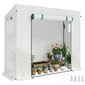Small Walk-in Garden Greenhouse with Steel Frame, Large Roll-up Door and Windows, 200Lx76Wx168Hcm, White