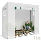Small Walk-in Garden Greenhouse with Steel Frame, Large Roll-up Door and Windows, 200Lx76Wx168Hcm, White