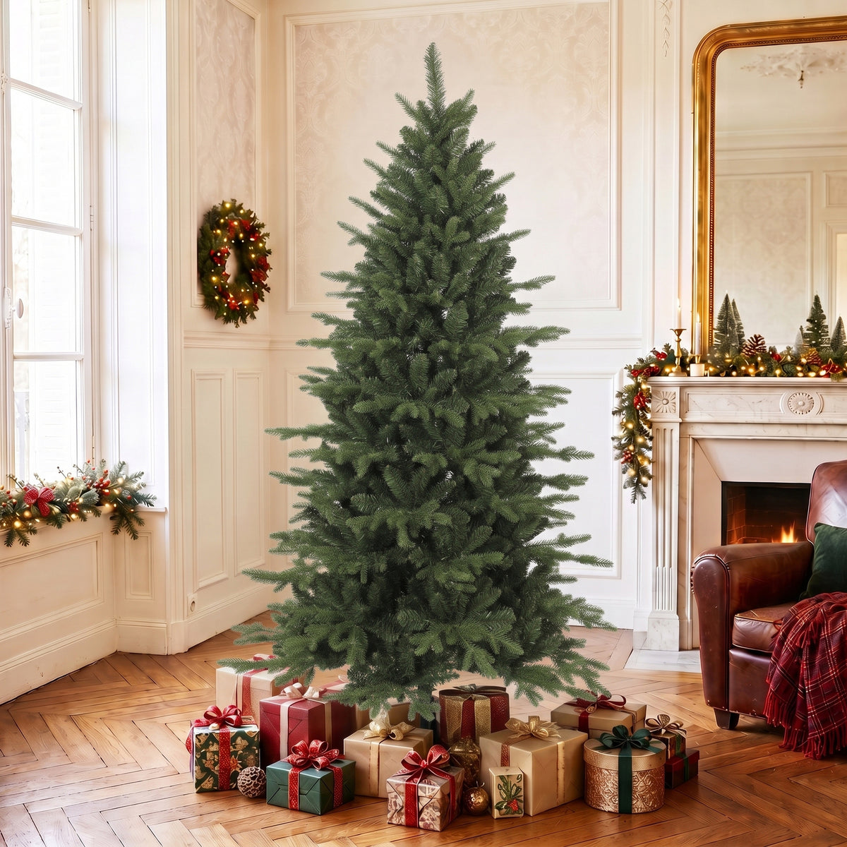 Künstlicher Weihnachtsbaum klappbarer Holzständer Spritzguss Tannenbaum 1438 Spitzen 180 cm Grün