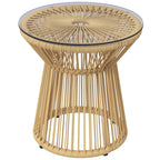 Outdoor-Beistelltisch Gartentisch Rattan-Beistelltisch, Glasplatte, PE-Rattan, 40 cm x 40 cm x 42 cm Beige