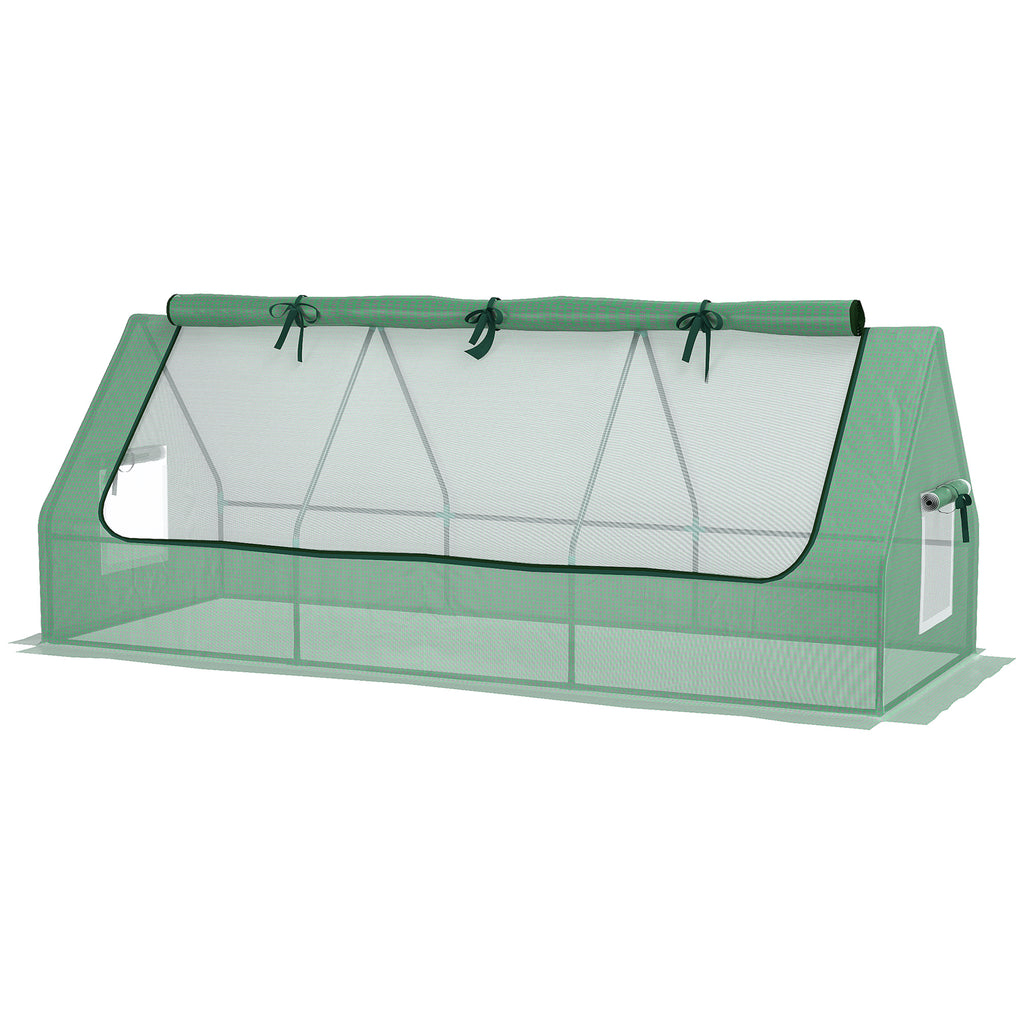 Portable Small Polytunnel, Mini Greenhouse with Mesh Windows for Indoor and Outdoor, 240x90x90cm, Green