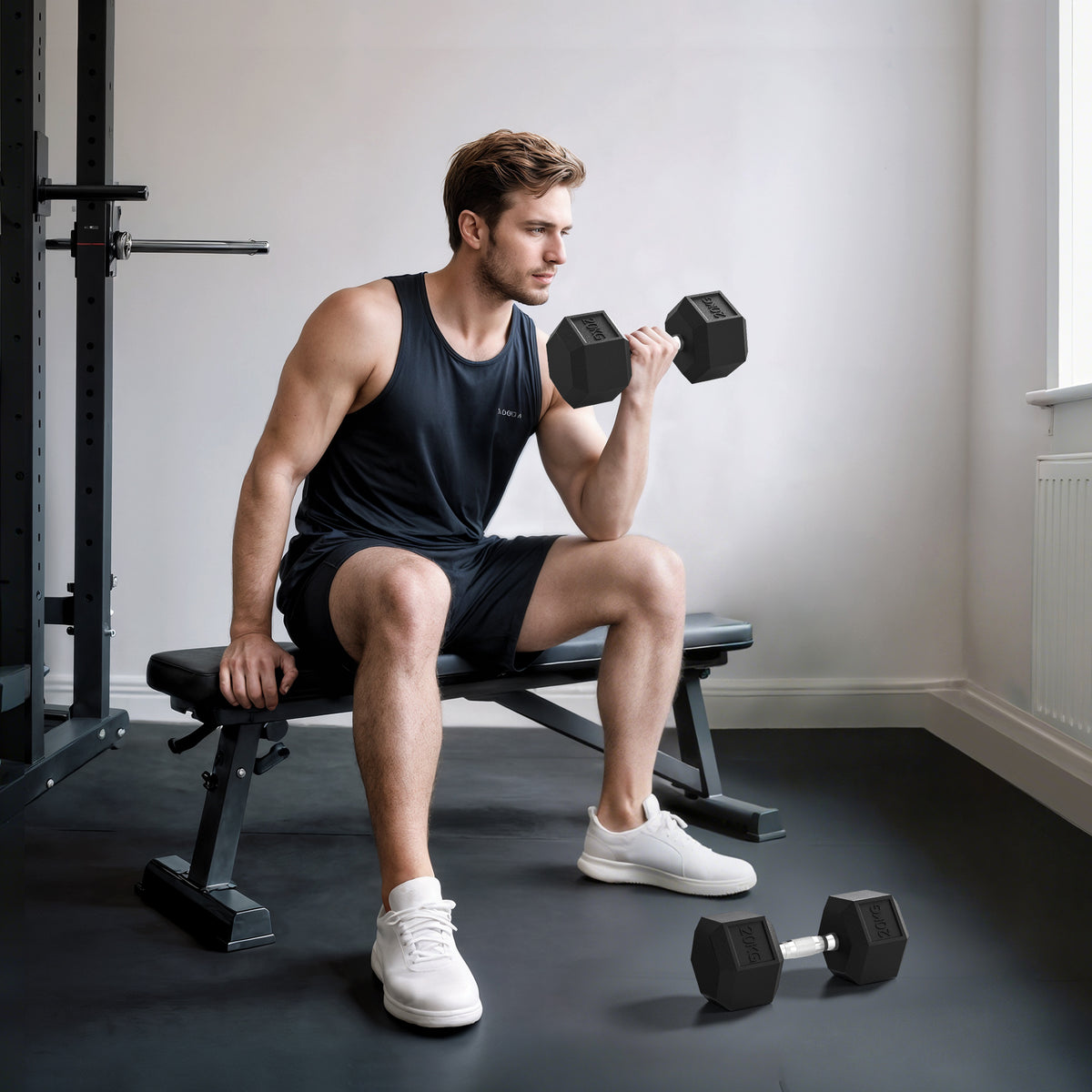 2x20KG Rubber Hex Dumbbell Portable Hand Weights Dumbbell Home Gym
