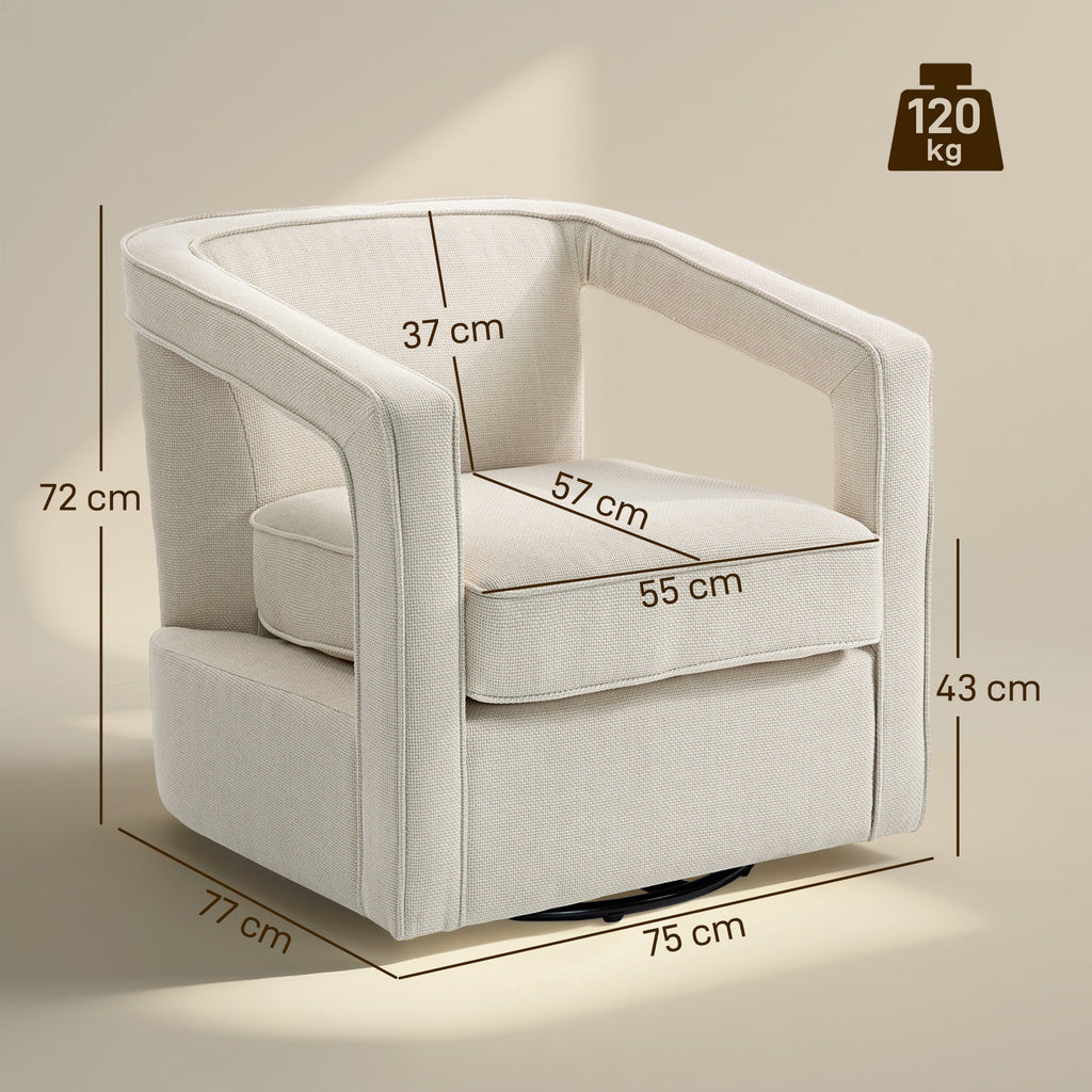 Sessel Wohnzimmer 360° drehbar Loungesessel Relaxsessel mit einteilig Rückenlehne und Armlehnen 77 x 75 x 72 cm Beige