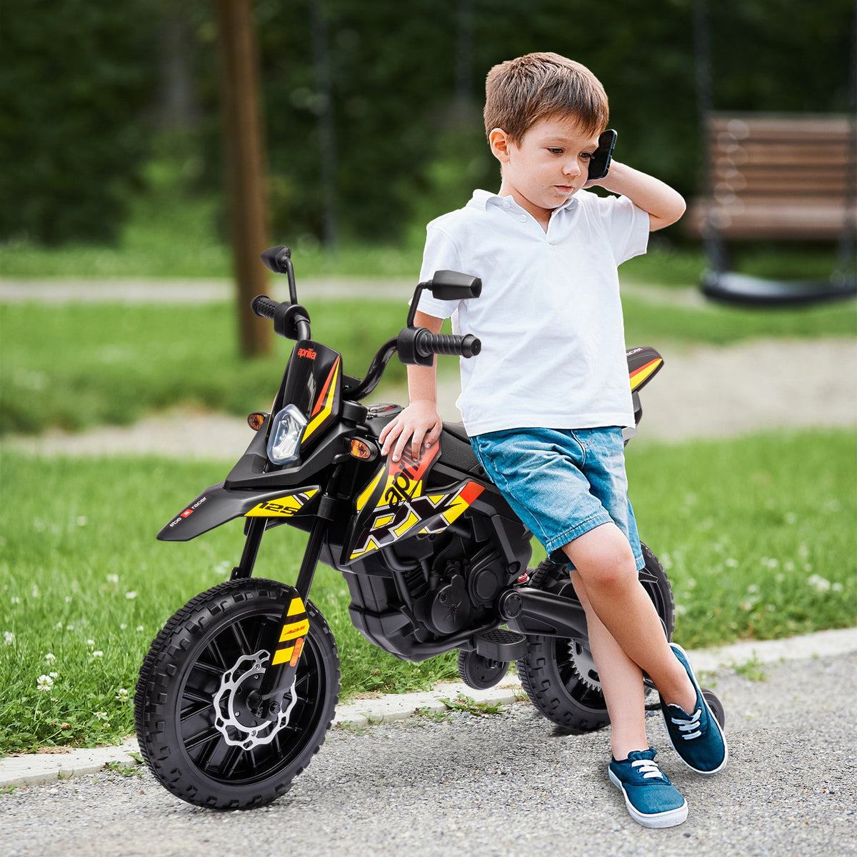 12V Kinder-Motorrad mit St¨¹tzr?dern, LED-Lichtern, Musik, USB, Elektro-Motorrad f¨¹r Jungen und M?dchen, Gelb