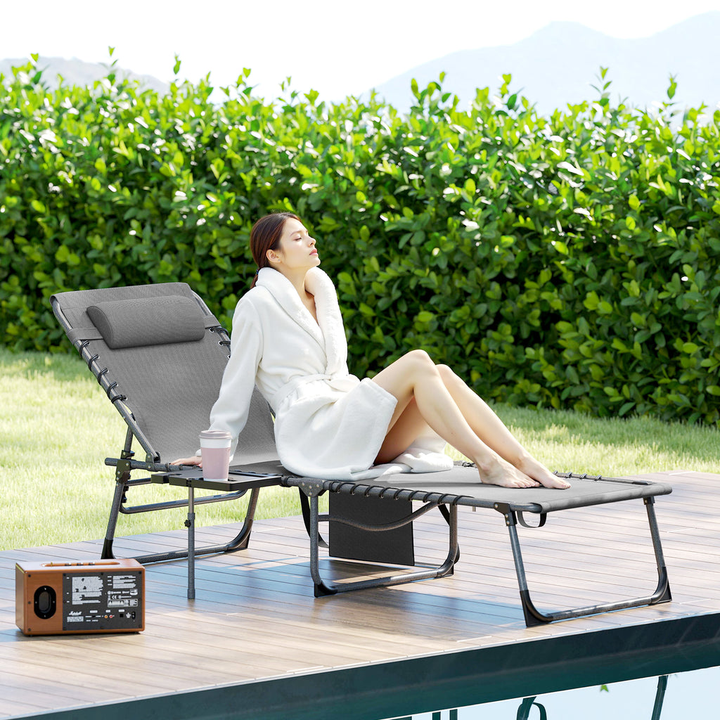 Five-Position Reclining Sun Lounger - Grey