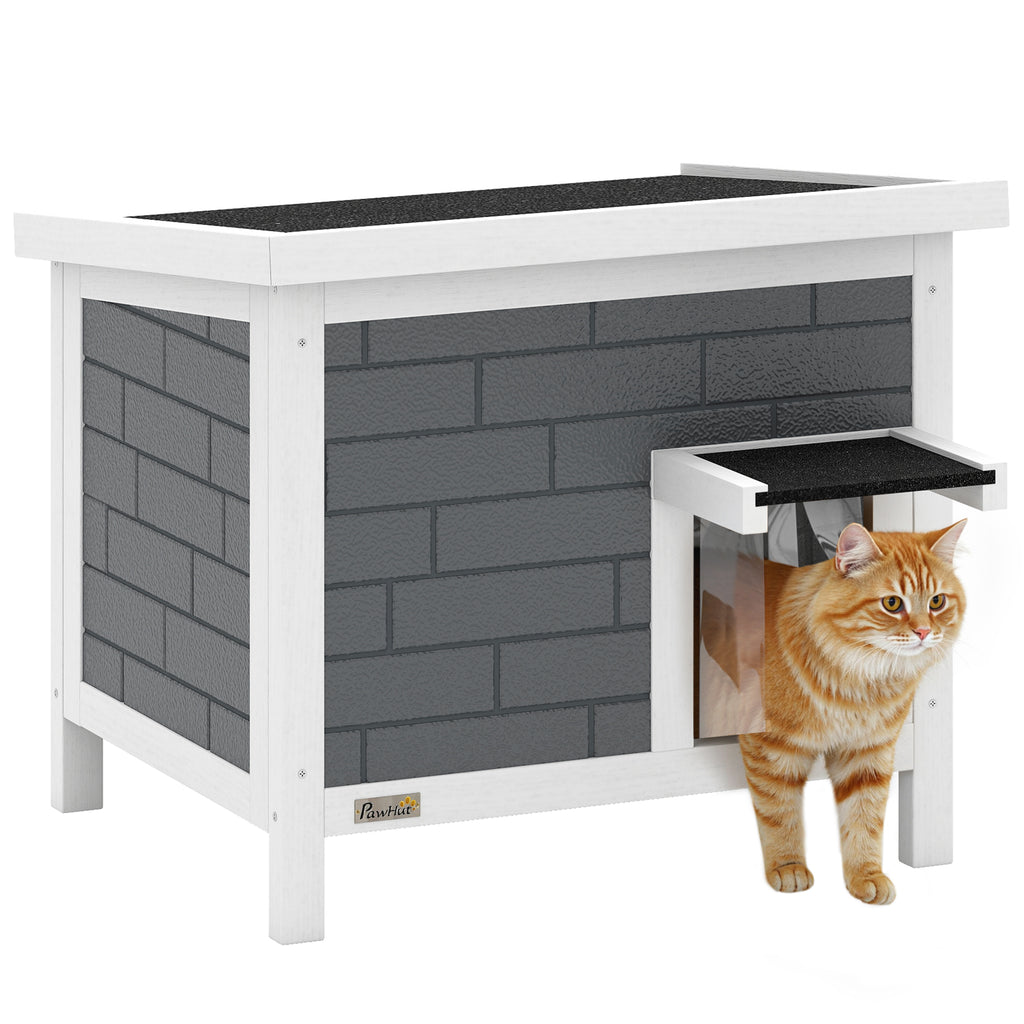Outdoor Cat House Insulated with Openable Roof, Weatherproof Feral Cat Shelter for Rabbits, Cats, Grey
