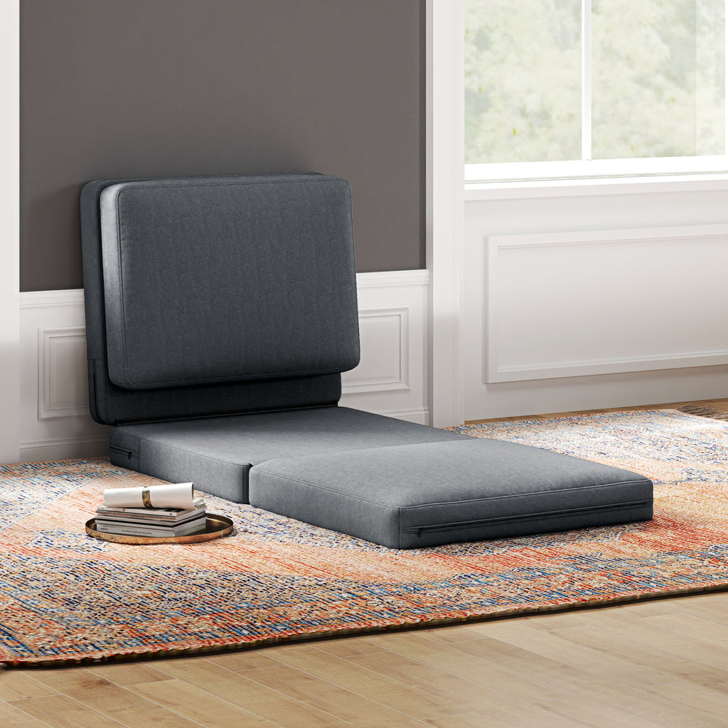 Faltbarer Bodensessel mit Kissen, wandelbares Polstersofa, Wohnzimmer, G?stezimmer, B¨¹ro, 75 x 268 x 18 cm, Dunkelgrau
