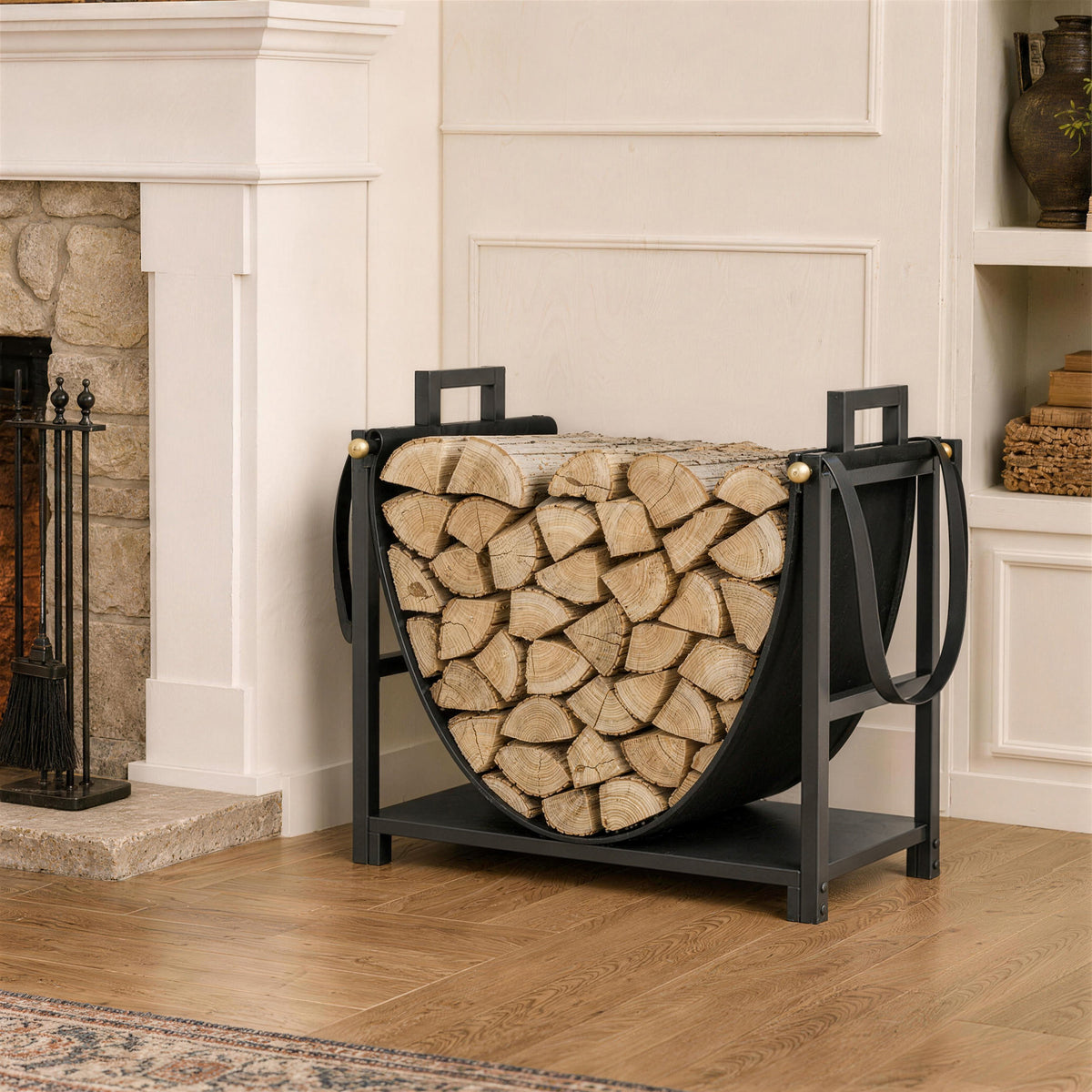 Kaminholzregal 47,5 x 33 x 44cm erhöhtes Brennholzregal mit Canvas-Tragetasche bis 50 kg Indoor Outdoor