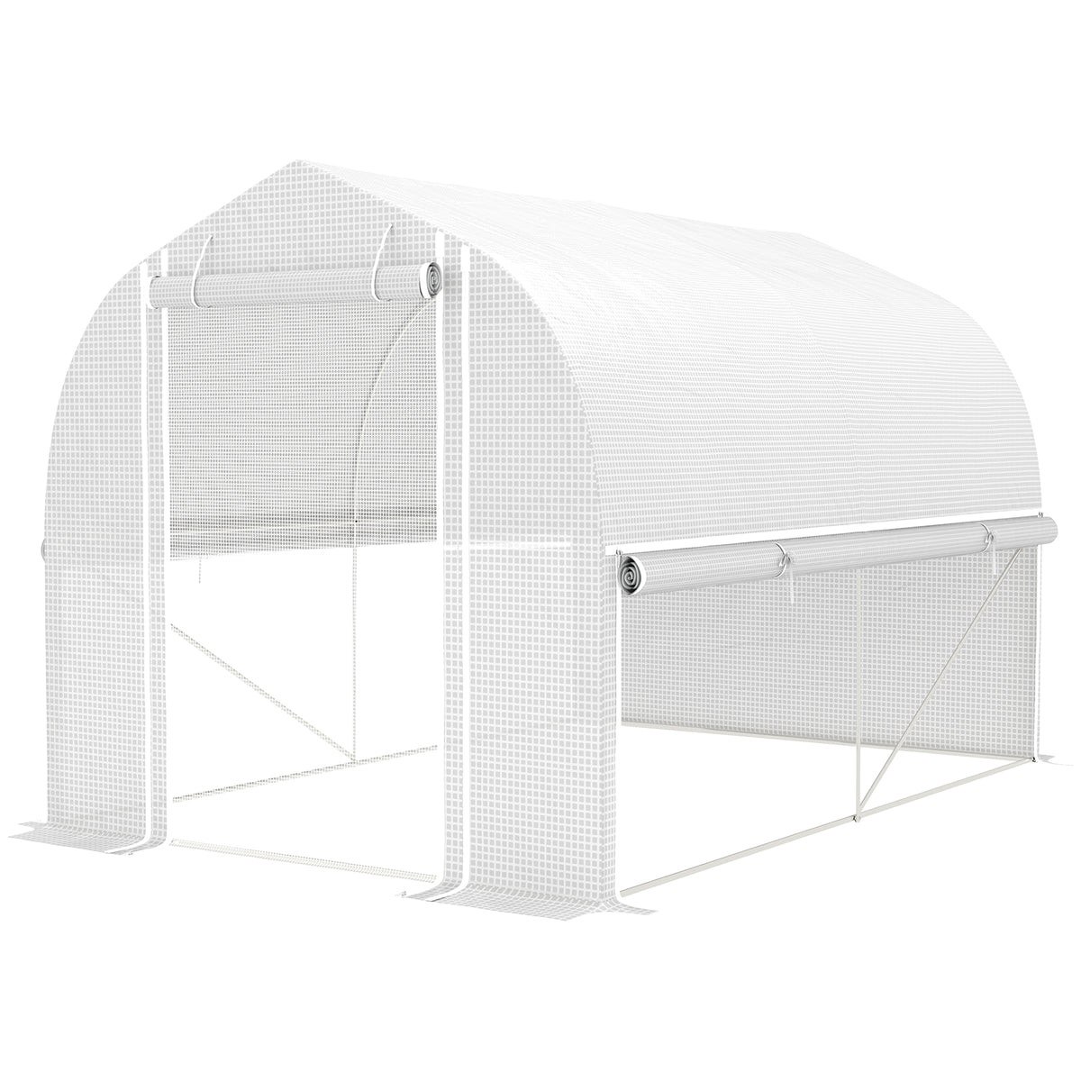 3 x 2 x 2 m Polytunnel-Gewächshaus mit aufrollbaren Seitenwänden, UV-beständiger Kunststoff-Plane und Stahlrahmen, Weiß