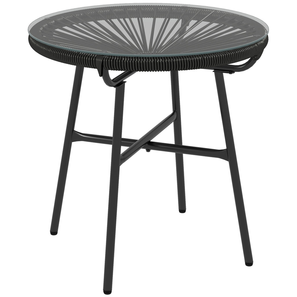 Gartentisch Boho-Stil Outdoor Beistelltisch, PE-Rattan, geh?rtetes Glas, wetterbest?ndig, 50?cm x 50?cm x 50?cm, Schwarz