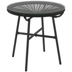 Gartentisch Boho-Stil Outdoor Beistelltisch, PE-Rattan, geh?rtetes Glas, wetterbest?ndig, 50?cm x 50?cm x 50?cm, Schwarz