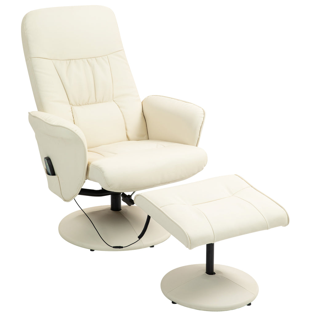 Massagesessel mit Fußhocker, Ergonomischer Stuhl mit 10 Vibrationspunkten, Kunstleder, 76 x 81 x 105 cm, Cremeweiß