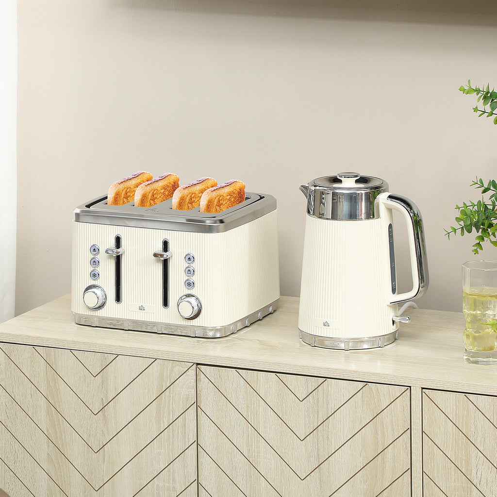2200W, 1,7L Wasserkocher mit Schnellkochfunktion, Entkalkungsfilter und 4-Scheiben-Toaster mit 7 Br?unungsstufen, Creme