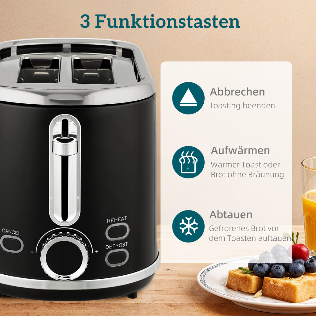 Wasserkocher Toaster Set mit 2 Scheiben Toaster, Schwarz