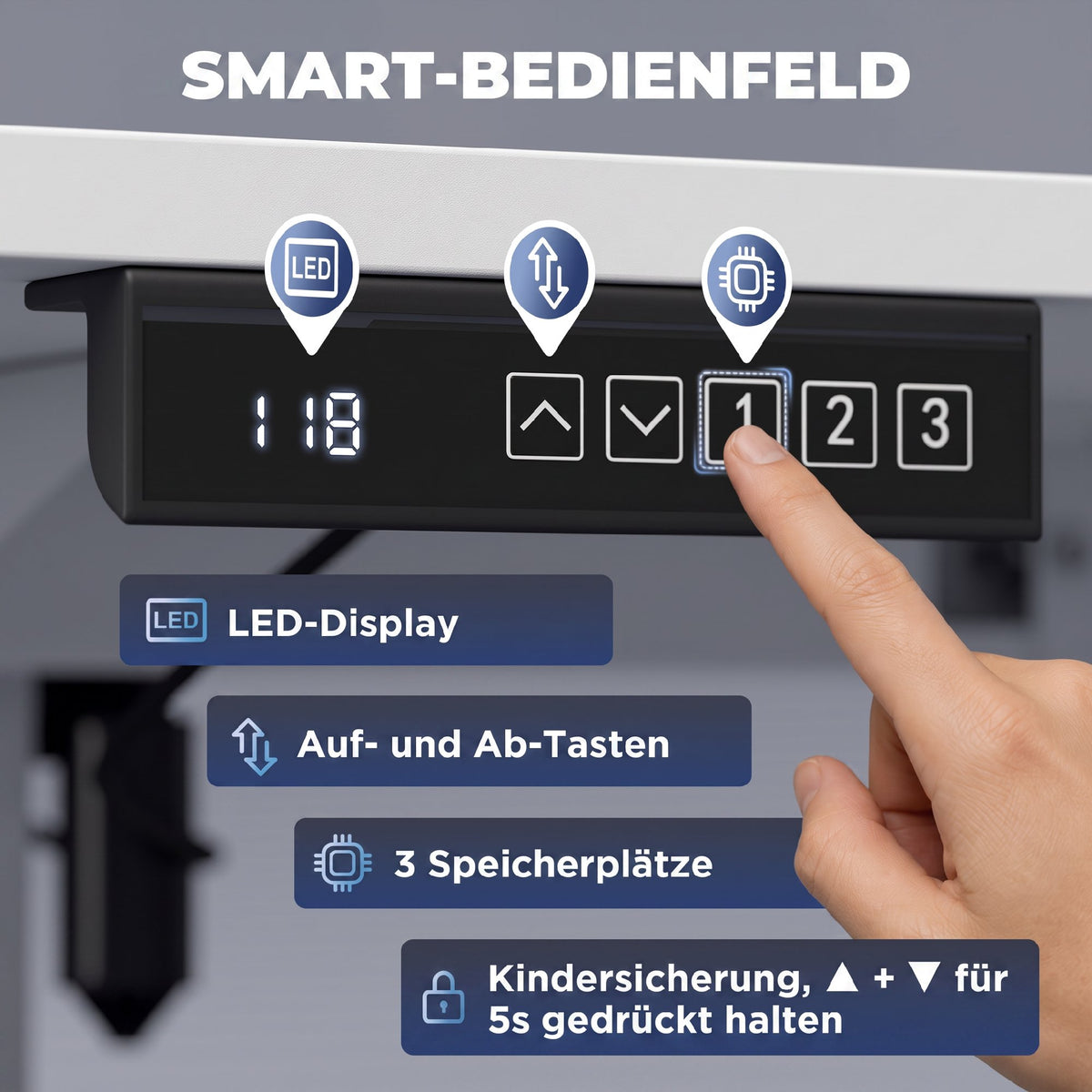 Höhenverstellbarer Schreibtisch Elektrisch 140 x 60 cm Weiß