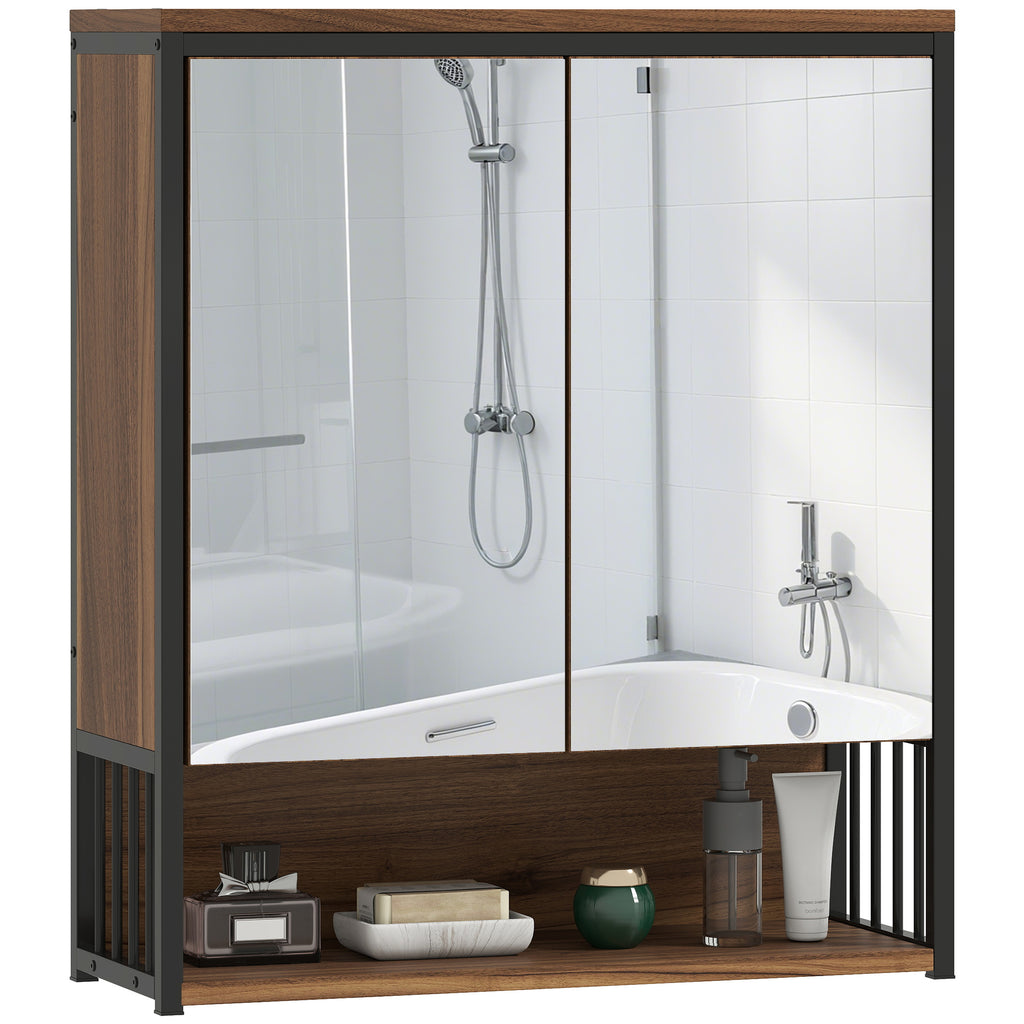 H?ngender Spiegelschrank f¨¹r Badezimmer, Badschrank aus MDF, Spanplatte, Braun
