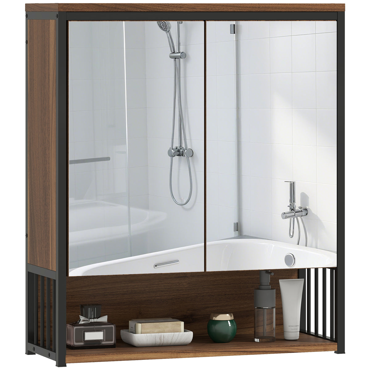 H?ngender Spiegelschrank f¨¹r Badezimmer, Badschrank aus MDF, Spanplatte, Braun