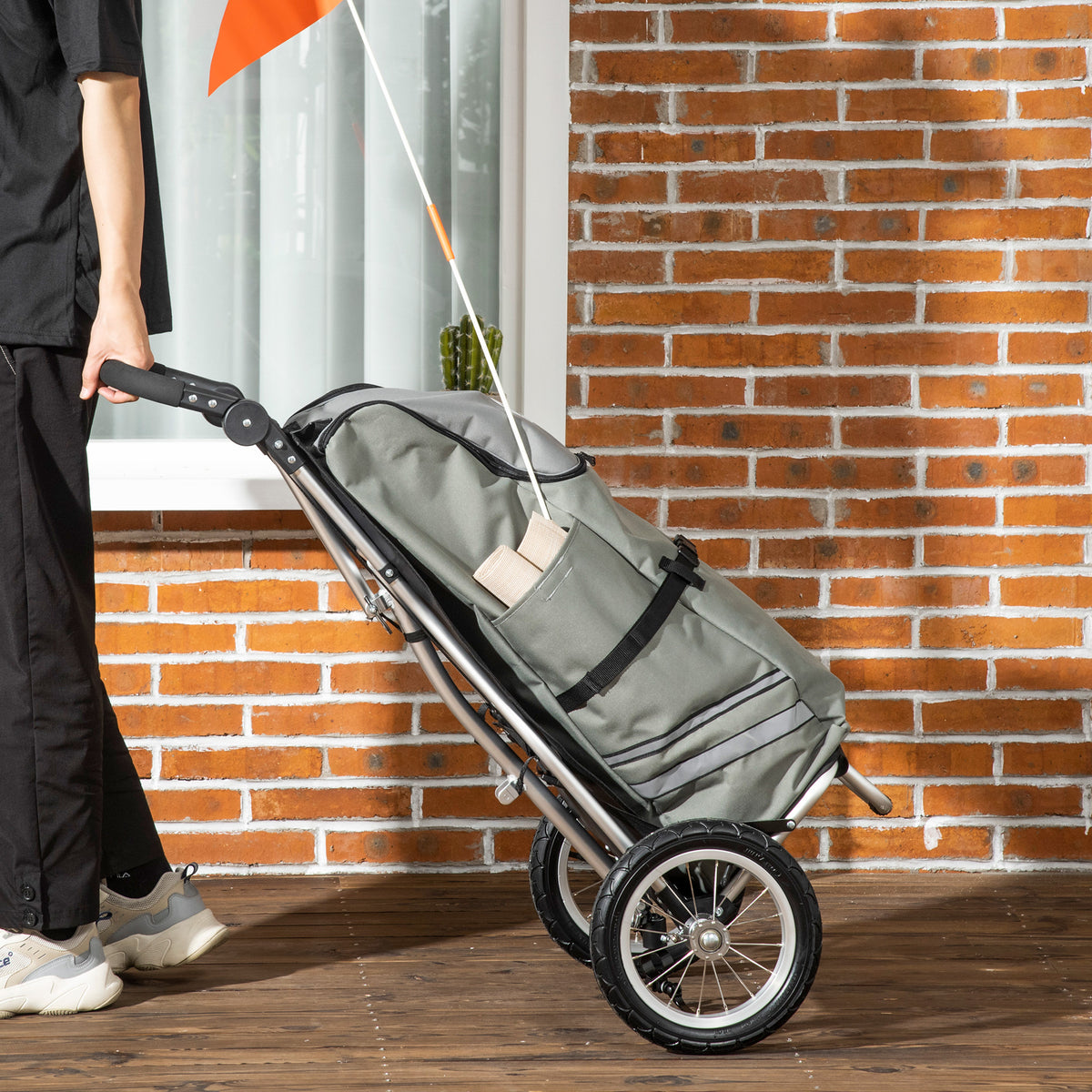 3-in-1 Einkaufstrolley Einkaufswagen Fahrradanhänger Sackkarre, 53 x 43 x 110cm , Grau+Silber