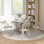 4er-Set Klappstühle, Tragbare Bürostühle, Stahlbeine, Faltstuhl für Büro, Empfang, Wartezimmer, Leinenoptik Beige