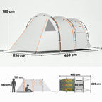 Campingzelt für 3 Pers., abdunkelbare Fenster, wasserdicht, 180H x 460L x 230B cm, Khaki/Orange
