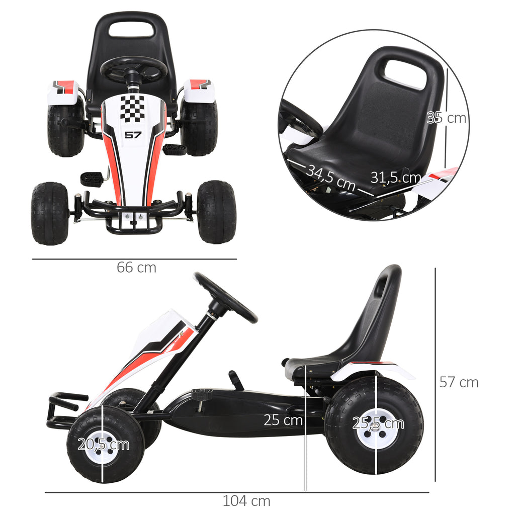 Gokart, Tretauto mit verstellbarem Sitz, Bremse, Pedalantrieb, Tretfahrzeug mit Vor- und Rückwärtsgang, Kinderfahrzeug bis 35 kg belastbar, für Kinder 3-6 Jahre Weiß