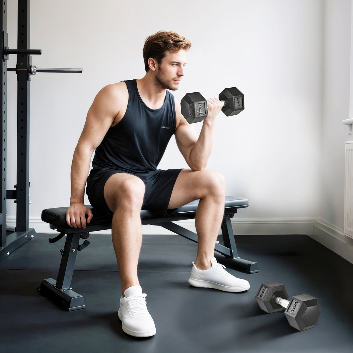Hanteln mit gerändeltem Griff, Kurzhantel aus Gusseisen, 2 x 12,5 kg für Zuhause, Fitnessstudio, Krafttraining