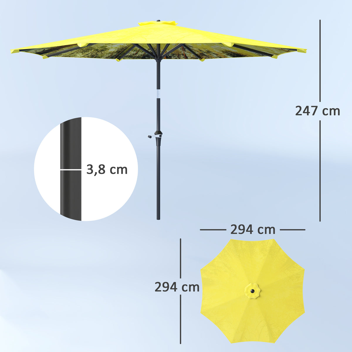 Sonnenschirm ?300 cm, Sonnenschirm mit Handkurbel, achteckig Balkonschirm Gelb