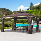  3 x 4m Aluminium Garden Gazebo, Marquee Canopy Shelter Pavilion Party Tent with Nets and Curtains for Garden and Deck, Coffee
