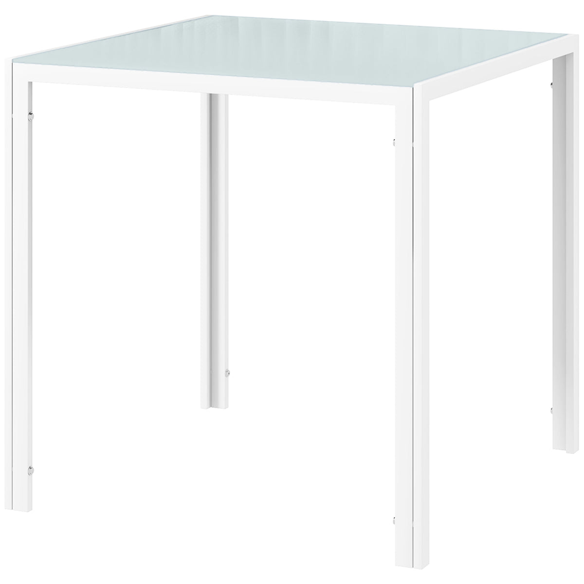 Quadratischer Esstisch für 4 Personen, Tischplatte aus Hartglas, für Küche und Esszimmer, 75 x 75 x 75 cm, Weiß