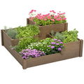Hochbeet, 4 Pflanzgef??e auf 3 Stufen, wetterbest?ndig, Massivholz, 122?cm x 122?cm x 51?cm, Natur