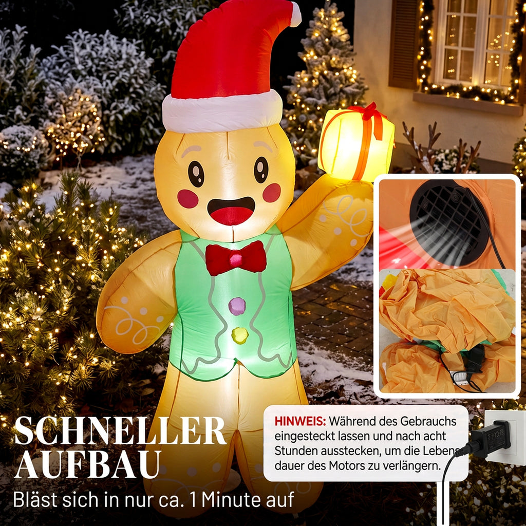 Aufblasbarer Weihnachts-Lebkuchenmann mit Geschenkbox, 2,5 m