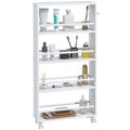 Multifunktionsregal mit Rollen, schmale Bauweise, 4 F?cher, 45x15x91 cm, Wei?