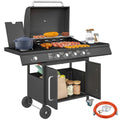 Gasgrill 15,2 KW Grillwagen inkl 5 Edelstahl-Brenner Rolle Seitenkocher 129,5 x 56 x 110 cm Schwarz