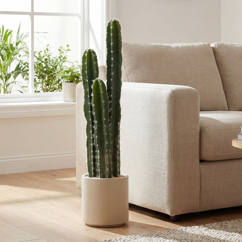Kunstpflanze Kaktus Pflanzen groß 95 cm mit Topf wie echt für Zuhause, Büro, Grün