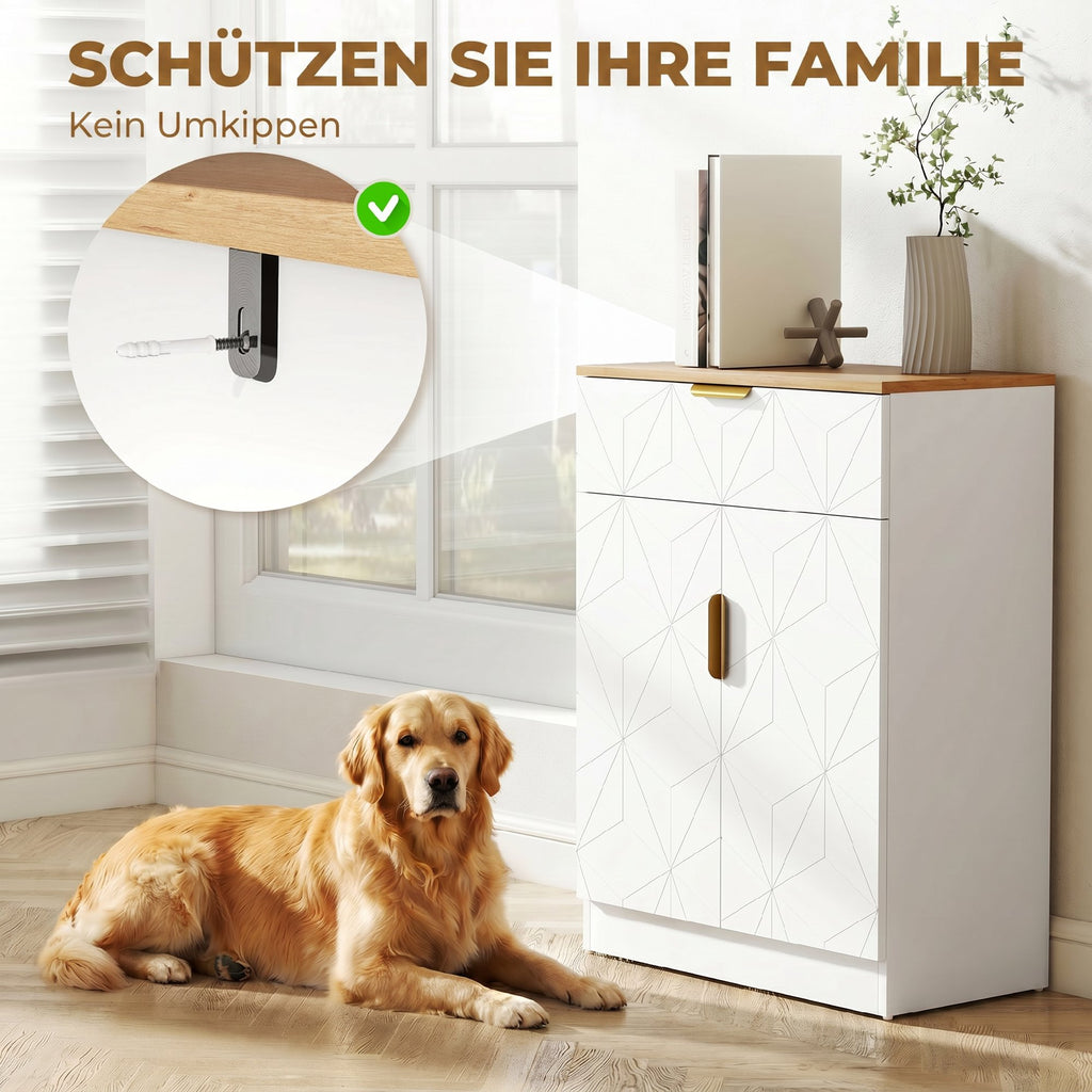 Sideboard, Beistellschrank mit Schublade, verstellbarem Regal, Weiß