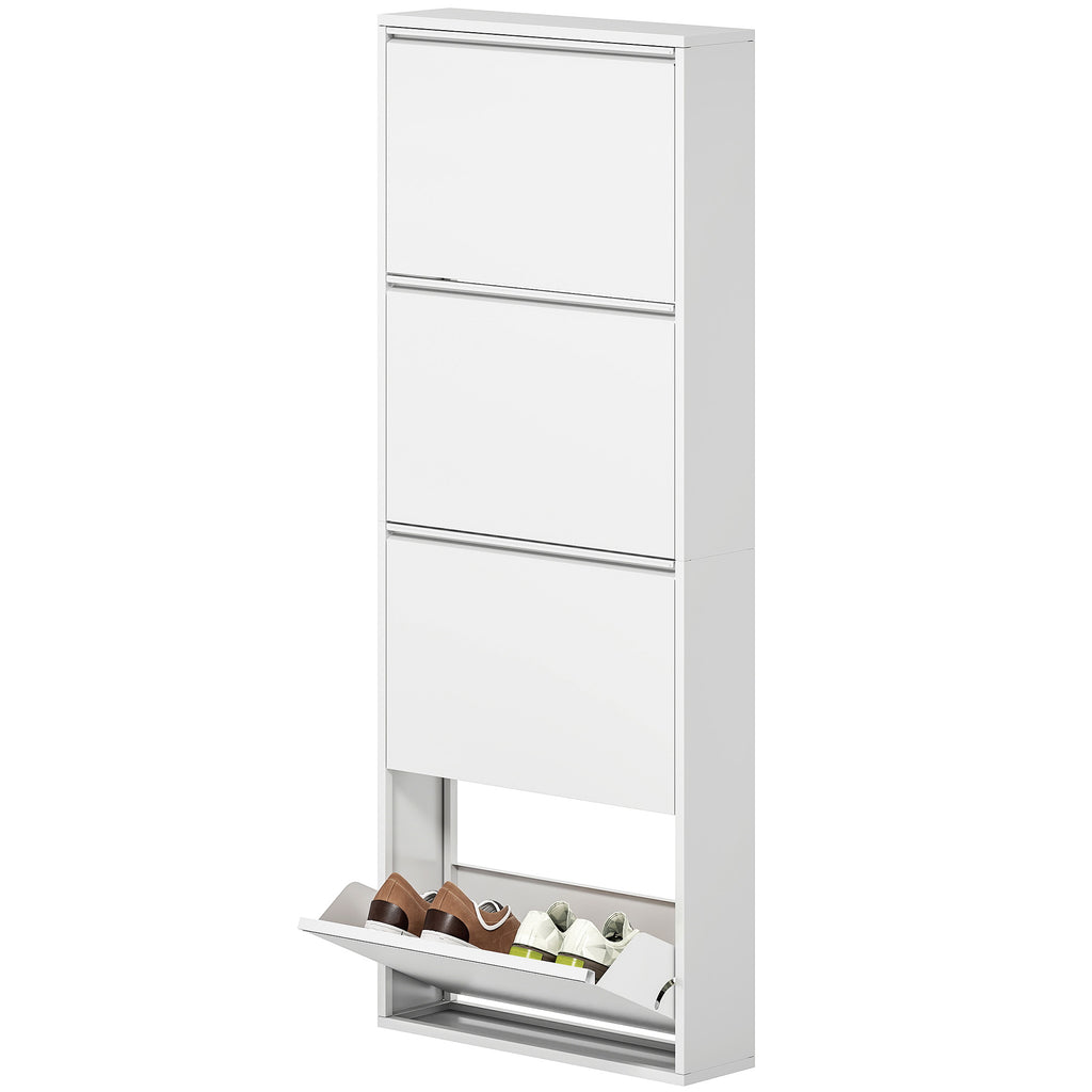 Schmaler Schuhschrank aus Metall f¨¹r bis zu 8 Paar Schuhe, 4 Kippschubladen, f¨¹r Flur, Eingangsbereich, Wei?