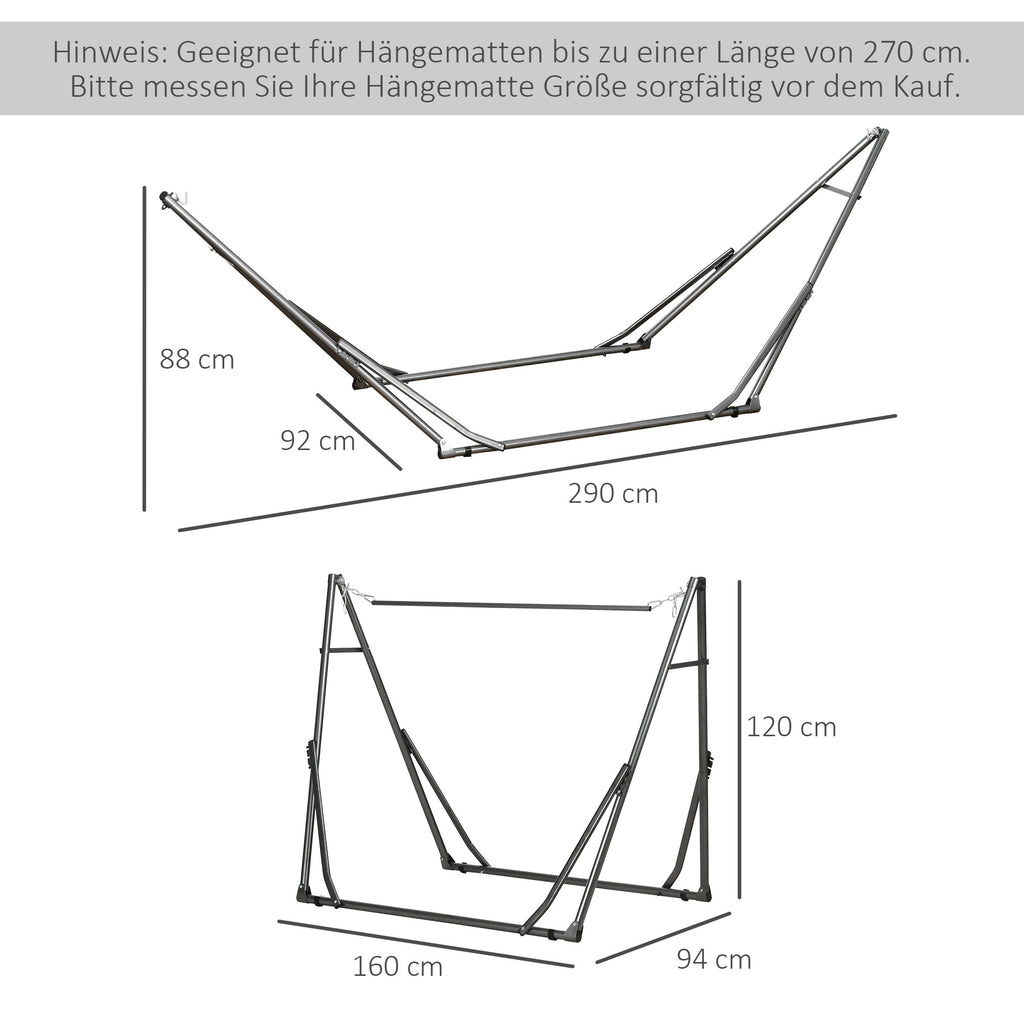 2-in-1 Hängemattenständer, wetterbeständig, Wäscheständer, 290 cm x 92 cm x 88 cm, Schwarz