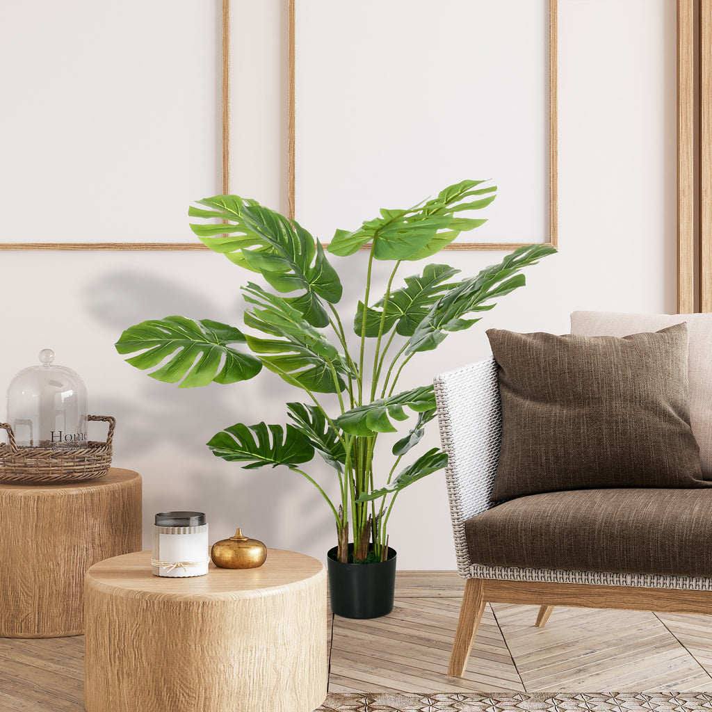 Kunstpflanze Realistische Kunstpflanze Monstera Deliciosa,1 Übertopf und Zementerde,17,5 cm x 17,5 cm x 120 cm, Grün