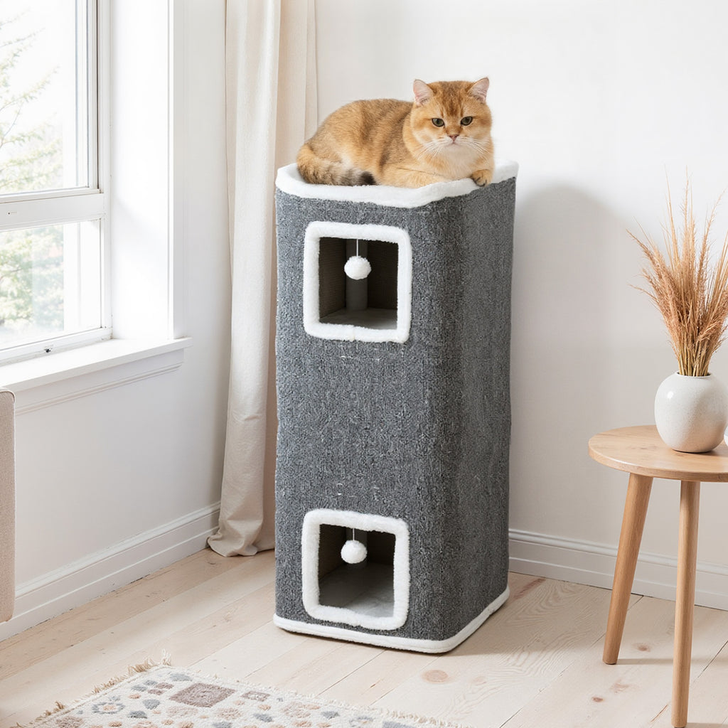 Kratztonne 100 cm Hoch 41 x 41 cm Vierstöckig für 1-2 Katzen Grau