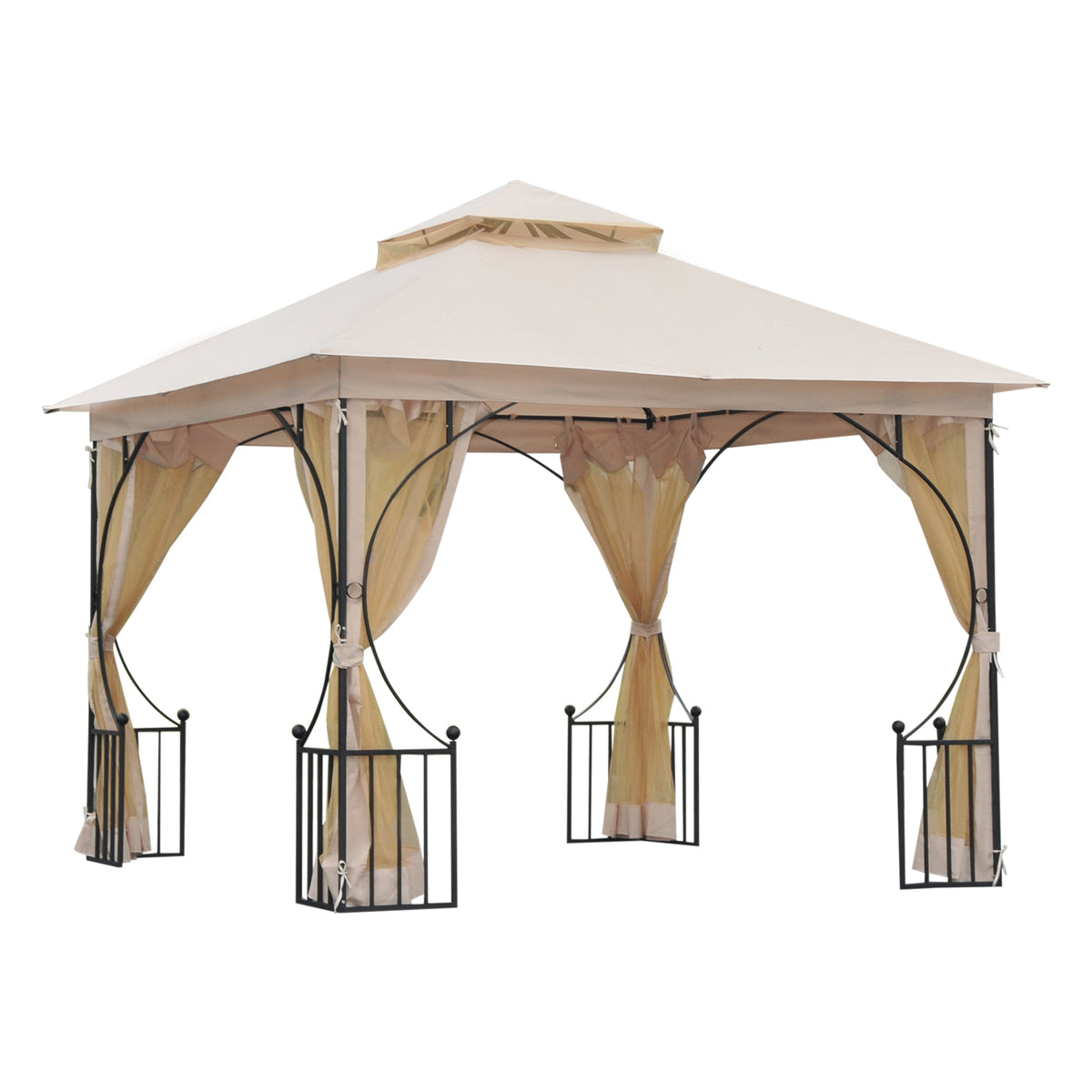 Gartenpavillon Gartenzelt, inkl. Befestigungsmaterial, wetterbeständig, 295 cm x 295 cm x 275 cm. Beige + Schwarz