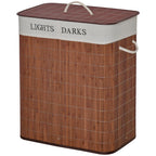 Bambus Wäschekorb schmal mit Deckel 100L Wäschesammler mit Griffen, 2 herausnehmbarer Wäschesack, Laundry Baskets Wäschebox für Waschküche, Schlafzimmer, Badezimmer Braun