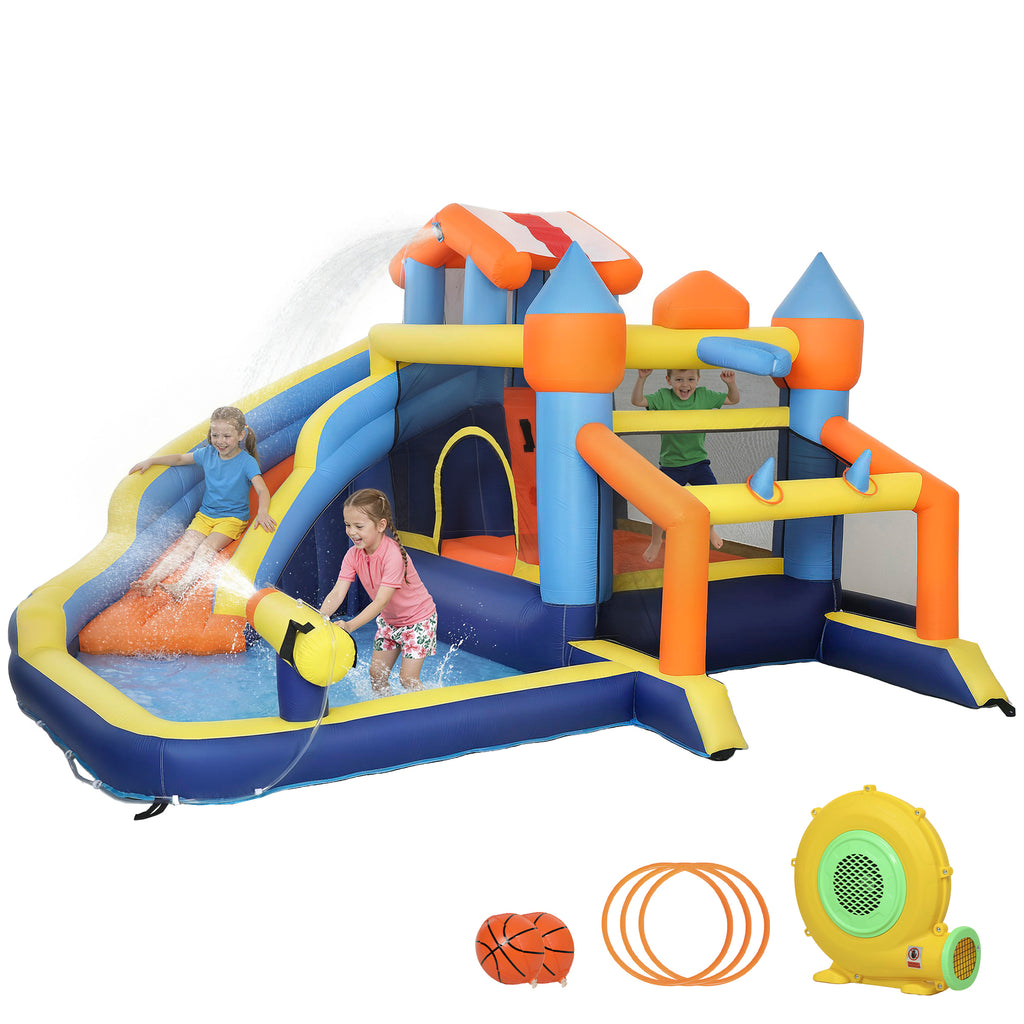 8-in-1 Hüpfburg mit Gebläse Rutsche Planschbecken Trampolin Kletterwand für Indoor Outdoor 350x325x210cm Mehrfarbig