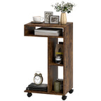 Beistelltisch, C-f?rmiger Servierwagen, 4 Rollen, 3 F?cher, 40 x 30 x 69 cm, Rustikal-Braun