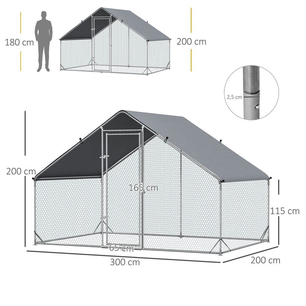 Hühnerstall, Freilaufgehege, Geflügelstall mit Schattendach, Freigehege für 4-6 Hühner, Enten Kaninchen, 3 x 2 x 2 m