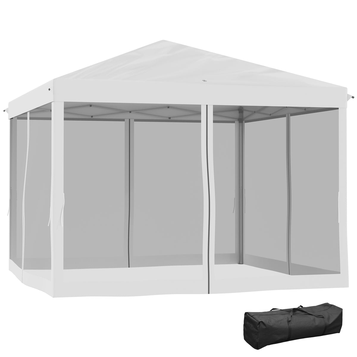 Faltpavillon, Faltzelt mit Seitenw?nden inkl. Tragetasche, Gartenpavillon, Metall, Oxfordstoff, 3 x 3 m, Cremewei?