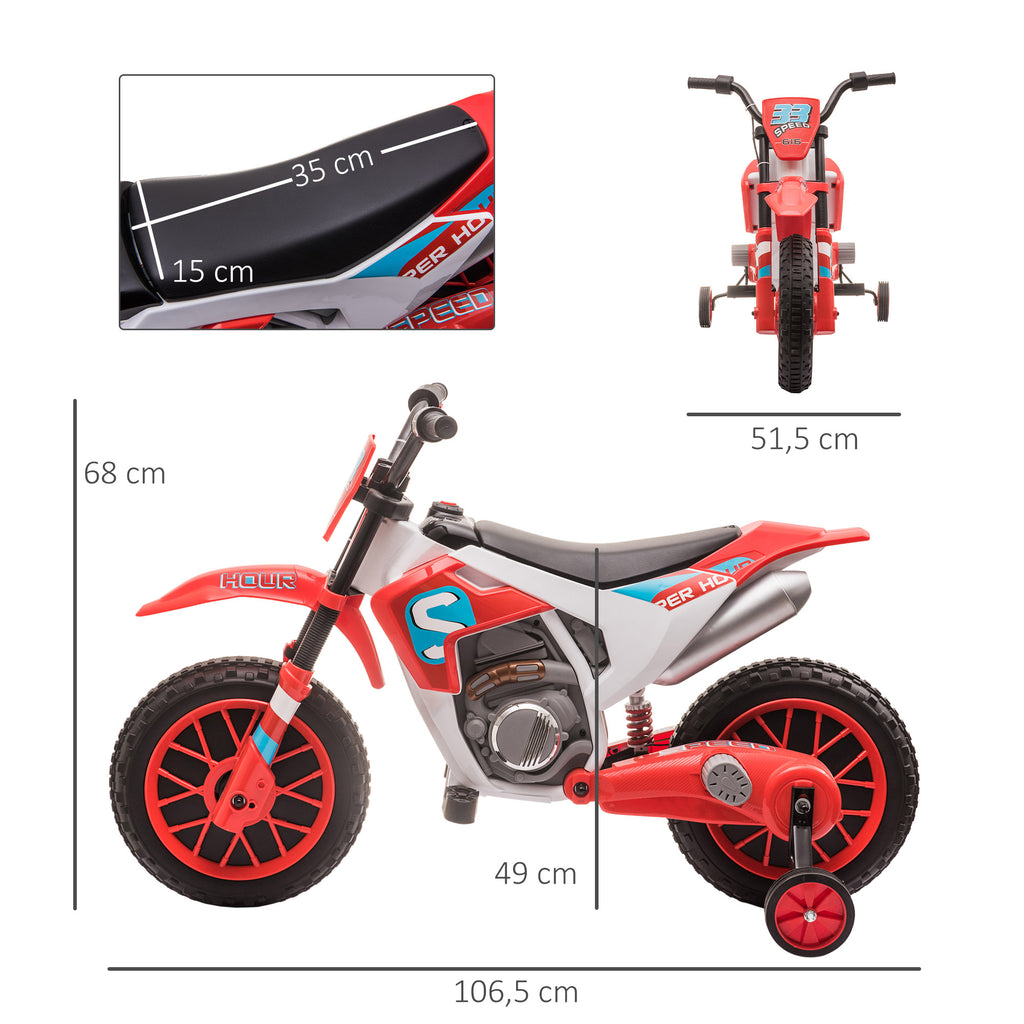 Elektro Kindermotorrad Elektromotorrad Kinder 3-8 km/h Elektro Motorrad mit 2 Stützrädern für Kinder ab 3 Jahre Rot+Weiß