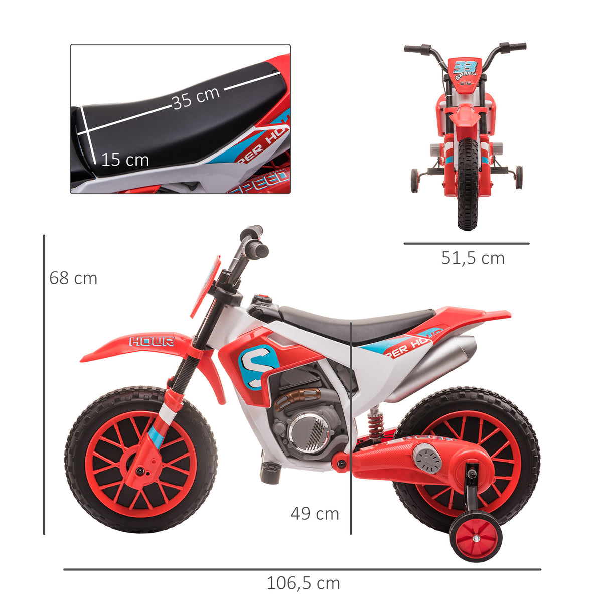 Elektro Kindermotorrad Elektromotorrad Kinder 3-8 km/h Elektro Motorrad mit 2 Stützrädern für Kinder ab 3 Jahre Rot+Weiß