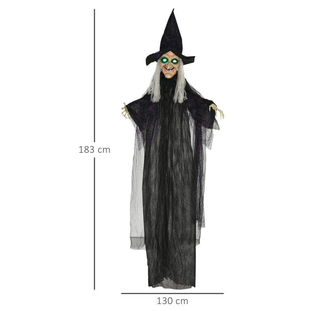 Halloween-Hexe, Halloween-Dekoration, Soundfunktion, mit Bewegungssensor, LED-Lichter, 130 cm x 18 cm x 183 cm