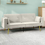 2-Sitzer Bettsofa, Verstellbare R¨¹ckenlehne, weiche Kissen, samtartiger Bezug, f¨¹r Wohnzimmer, G?stezimmer, Beige