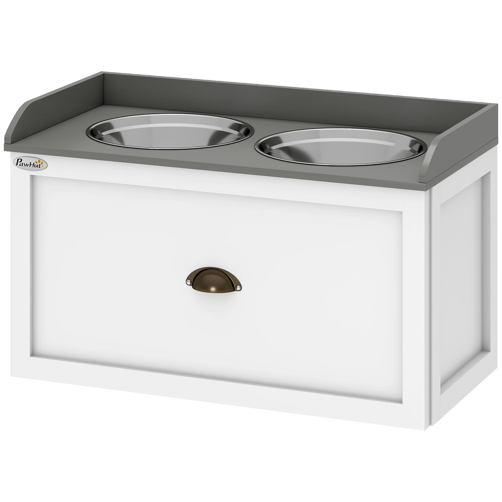 Stainless Steel Raised Dog Bowls, with 21L Storage Drawer for Large Dogs and Cats - White